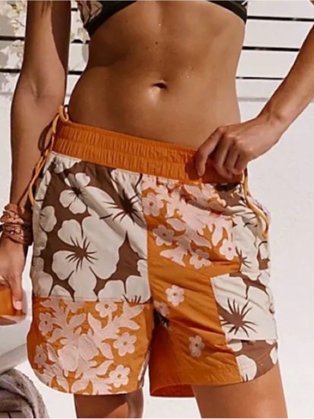 FP Movement by Free People Orange Floral Patchwork Swim Coverup Shorts